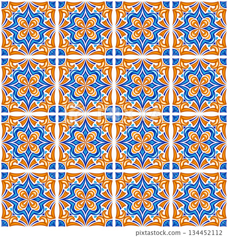 Talavera seamless pattern. Azulejos portugal. Turkish ornament. Moroccan tile mosaic. Spanish porcelain. Ceramic tile, folk print. Spanish pottery. Ethnic background. Talavera seamless pattern. Azulejos portugal. Turkish ornament. Moroccan tile mosaic. Spanish porcelain. Ceramic tile, folk print. Spanish pottery. Ethnic background. 134452112