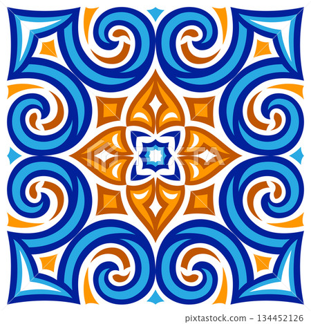 Talavera tile pattern. Azulejos portugal. Turkish ornament. Moroccan tile mosaic. Spanish porcelain. Ceramic tile, folk print. Spanish pottery. Ethnic background. 134452126