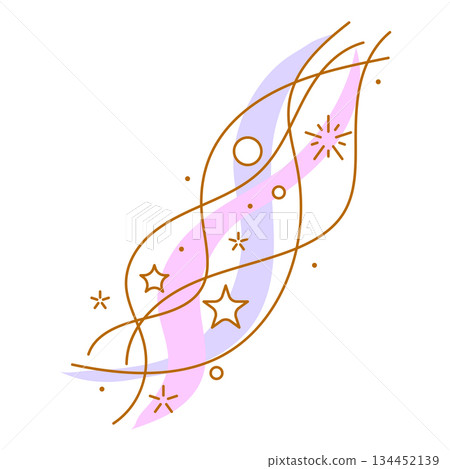 Curls and waves with stars. Magic outline illustration. Line art style. 134452139