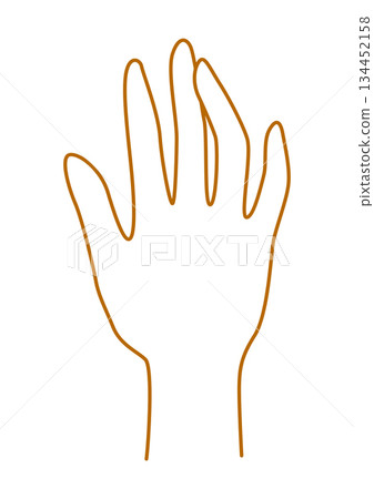 Hand gesture image. Palm points or gives something. Line art style isolated human hand. 134452158