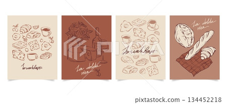 Hand drawn French breakfast poster collection Hand drawn French breakfast poster collection 134452218