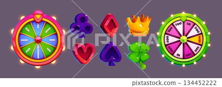 Fortune wheel and casino slot machine icons Fortune wheel and casino slot machine icons 134452222