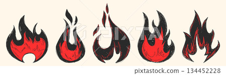 Hand drawn doodle fire icons set Hand drawn doodle fire icons set 134452228