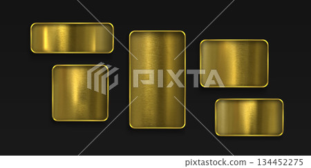 Golden metal tag badge with brushed steel texture 134452275