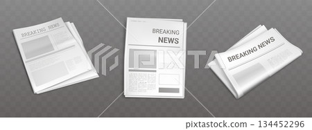 Newspaper mockup set on transparent background 134452296