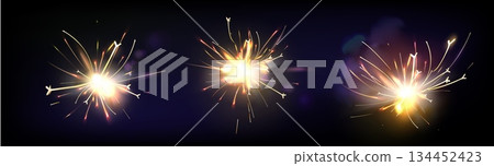 Electric welding sparks with firecracker effect. Electric welding sparks with firecracker effect. 134452423