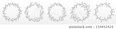 Elegant floral frame with delicate flower wreath 134452424