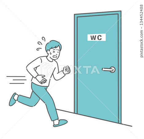 圖：一名男子跑向廁所（腹痛、腹瀉、排便） 134452488