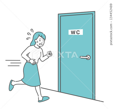 圖：一名女子急忙跑向廁所（腹痛、腹瀉、排便） 134452489