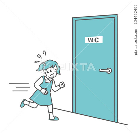 Illustration of a girl running to the toilet (abdominal pain, diarrhea, bowel movement, child) Illustration of a girl running to the toilet (abdominal pain, diarrhea, bowel movement, child) 134452493