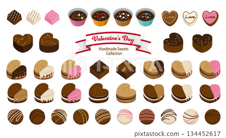 手工巧克力和糖果插畫集。 134452617