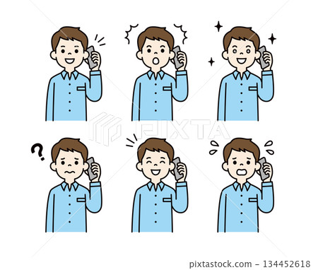 使用智慧型手機通話的男性上半身向量插圖素材集（20-30歲）_彩色 134452618
