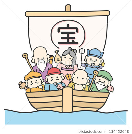 七福神與寶船 黑線彩繪 七福神與寶船 黑線彩繪 134452648