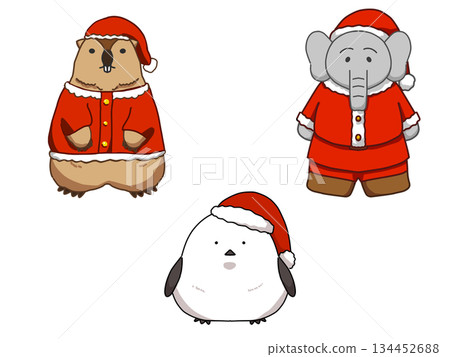 可愛的聖誕老人動物 3 幅插圖套裝 134452688