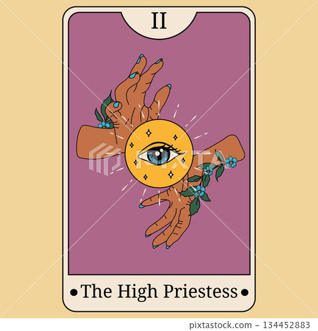 The High Priestess tarot card with mystical eye and hands 134452883