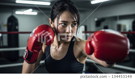 女子正在進行跆拳道訓練 134453149