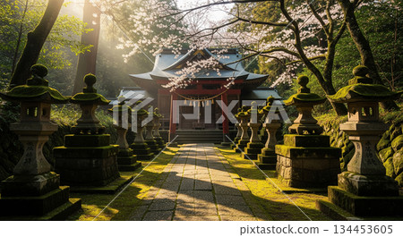 A divine shrine with light streaming in 134453605