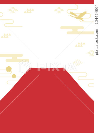 富士山與鶴新年背景紅色新年促銷傳單背景素材直版 03 134454064