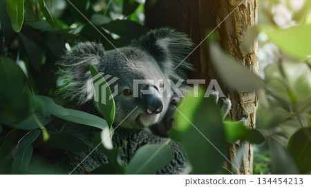 Koala peeking through the leaves Koala peeking through the leaves 134454213