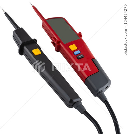 Compact multifunctional electrician's tester with display, audible alarm, and HOLD button. 134454279