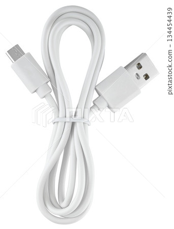 Universal USB power cable for smartphones and gadgets. On a white background 134454439