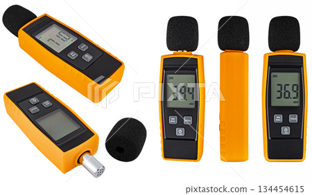 Portable noise measurement device for home and work. On a white background in isolation Portable noise measurement device for home and work. On a white background in isolation 134454615