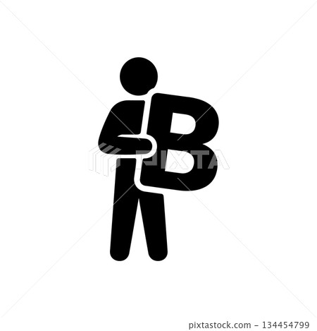 Man Holding B Alphabet Icon 134454799