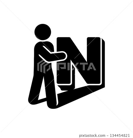 Man Holding N Alphabet Icon Man Holding N Alphabet Icon 134454821