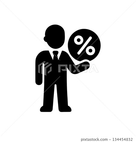 Man Holding Percentage Circle Icon 134454832