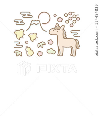 2026年新年賀卡 可愛小馬與日式幸運符 03 134454839