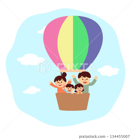 Family riding in a balloon Family riding in a balloon 134455007
