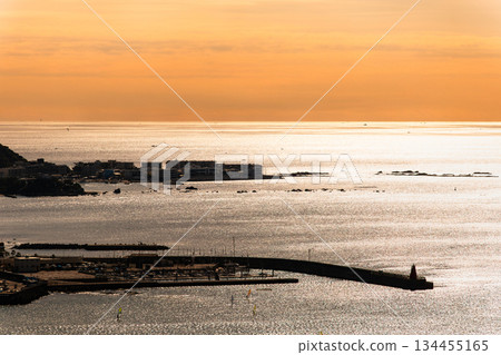 冬日陽光下波光粼粼的相模灣－傍晚景色 134455165