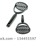 Pair of Black Plastic Potato Mashers Isolated on White 134455597