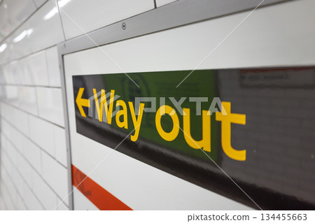 London Underground Way Out Sign on Tiled Wall 134455663