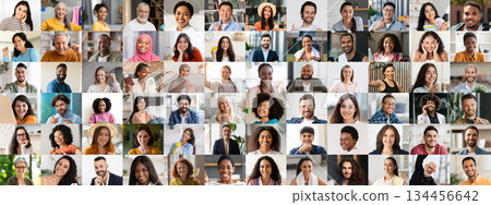 This collection showcases a joyful group of multiracial people, each displaying unique expressions of happiness. They come together to celebrate diversity and community in a lively setting. This collection showcases a joyful group of multiracial people, each displaying unique expressions of happiness. They come together to celebrate diversity and community in a lively setting. 134456642