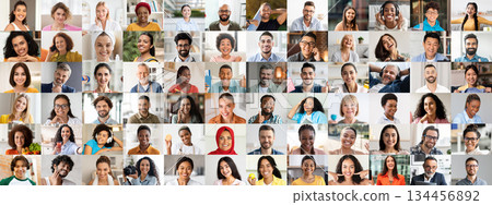 A vibrant collection of happy faces from different backgrounds, reflecting diverse cultures and lifestyles. 134456892