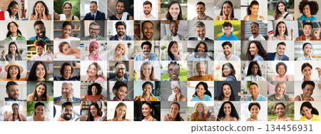 A collection of joyful faces from various backgrounds captures the essence of diversity. Each person is smiling, reflecting a sense of community and shared experiences. A collection of joyful faces from various backgrounds captures the essence of diversity. Each person is smiling, reflecting a sense of community and shared experiences. 134456931
