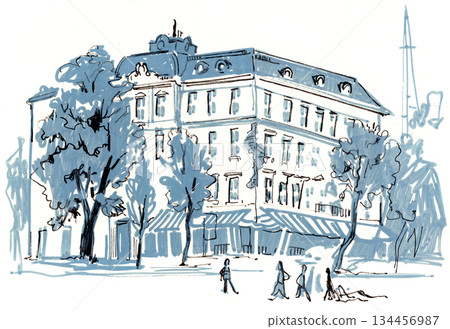 Expressive ink and watercolor sketch of a classic city building Expressive ink and watercolor sketch of a classic city building 134456987