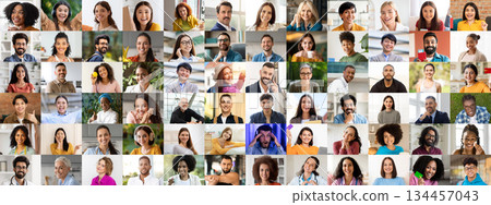 A collection of joyful faces representing various cultures, displaying smiles and positivity. This collage captures the essence of diversity and connection among individuals. A collection of joyful faces representing various cultures, displaying smiles and positivity. This collage captures the essence of diversity and connection among individuals. 134457043
