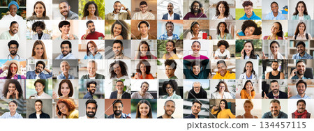 A collection of joyful faces from diverse backgrounds, highlighting the beauty of multiracial relationships and lifestyles in a cheerful setting, promoting unity and togetherness. A collection of joyful faces from diverse backgrounds, highlighting the beauty of multiracial relationships and lifestyles in a cheerful setting, promoting unity and togetherness. 134457115