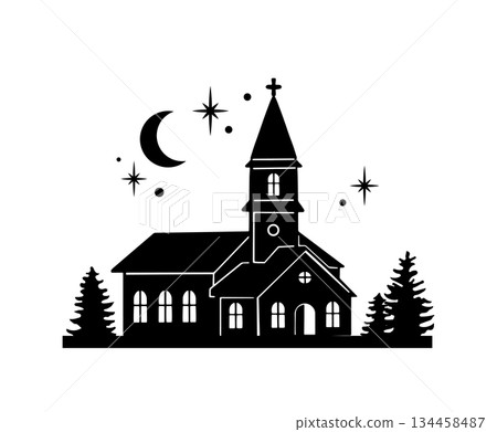 Beautiful church vector silhouette. 134458487