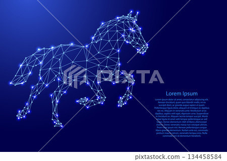galloping elegant stallion from futuristic polygonal blue lines and glowing stars for banner, poster, greeting card galloping elegant stallion from futuristic polygonal blue lines and glowing stars for banner, poster, greeting card 134458584