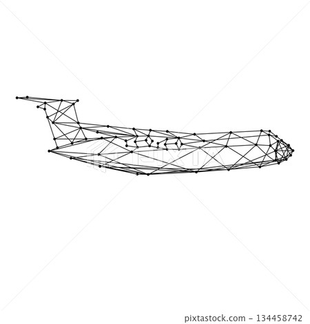 cargo jet transport aircraft from abstract futuristic polygonal black lines and dots 134458742