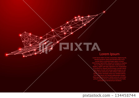 fighter aircraft from futuristic polygonal red lines and glowing stars for banner, poster, greeting card fighter aircraft from futuristic polygonal red lines and glowing stars for banner, poster, greeting card 134458744