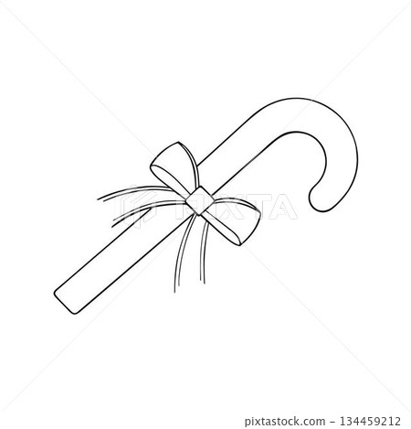 Christmas candy cane with line art style ribbon bow wrapped around it, holiday christmas vector art illustration design template isolated on a white background. 134459212