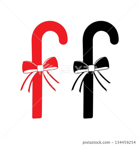 Stylized red and black christmas candy cane red and black silhouette icon vector with bows, a classic festive holiday illustration isolated on a white background. Stylized red and black christmas candy cane red and black silhouette icon vector with bows, a classic festive holiday illustration isolated on a white background. 134459254