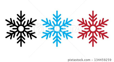 Three Colorful Snowflakes in Black Blue and Red black snowflake blue snowflake vector art isolated on a white background. Three Colorful Snowflakes in Black Blue and Red black snowflake blue snowflake vector art isolated on a white background. 134459259