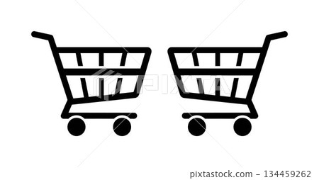 Two black shopping carts icon side by side on a white background vector art illustration design template isolated on a white background. Two black shopping carts icon side by side on a white background vector art illustration design template isolated on a white background. 134459262