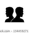 Two silhouettes of men facing opposite directions profile vector art isolated on a white background.Two silhouettes of men facing opposite directions profile vector art isolated on a white background. 134459271