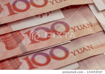 the government's red currency of one hundred yuan used in the China, the value of the money is 100 yuan 134459597